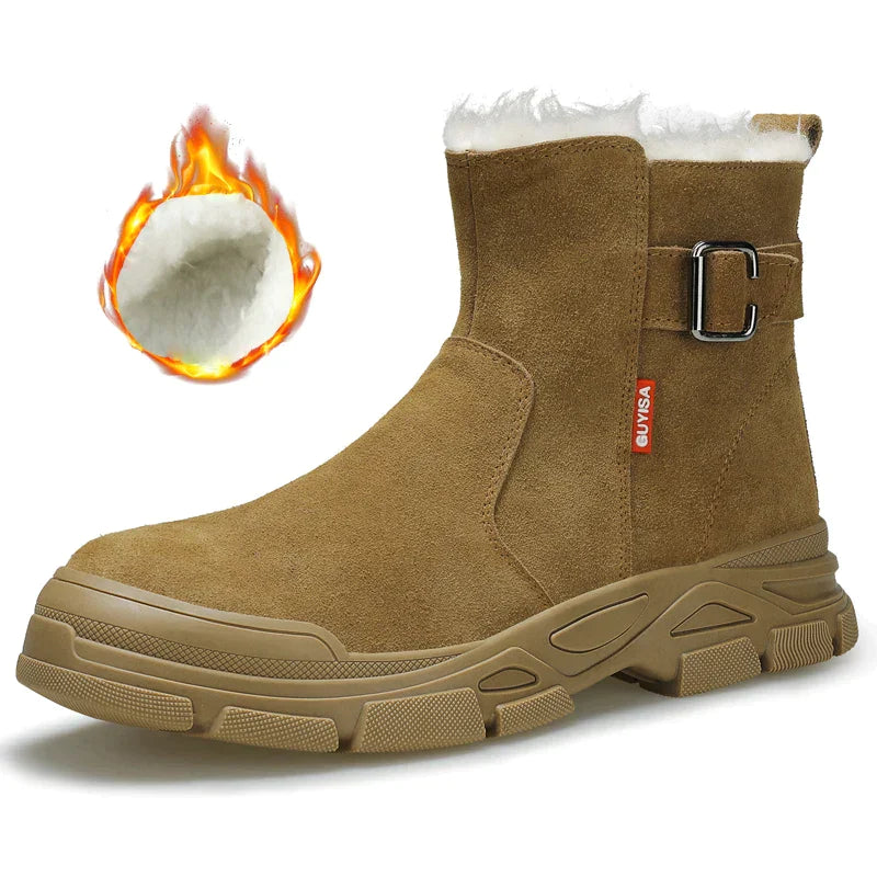 Cow suede fleece lined safety boots, steel toe, puncture proof.