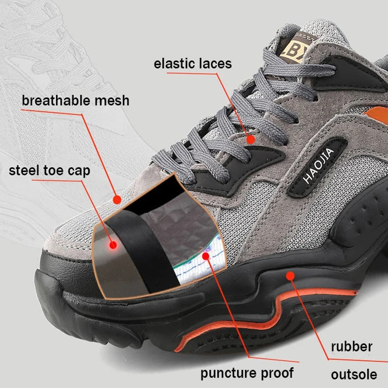 Men's indestructible safety shoes, puncture proof, construction work steel toe, anti-smashing, safety footwear