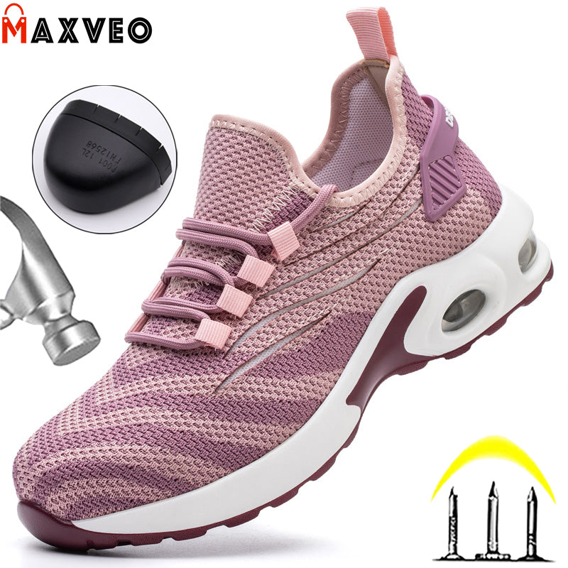 Safety shoes women breathable, steel toe shoes, light comfortable